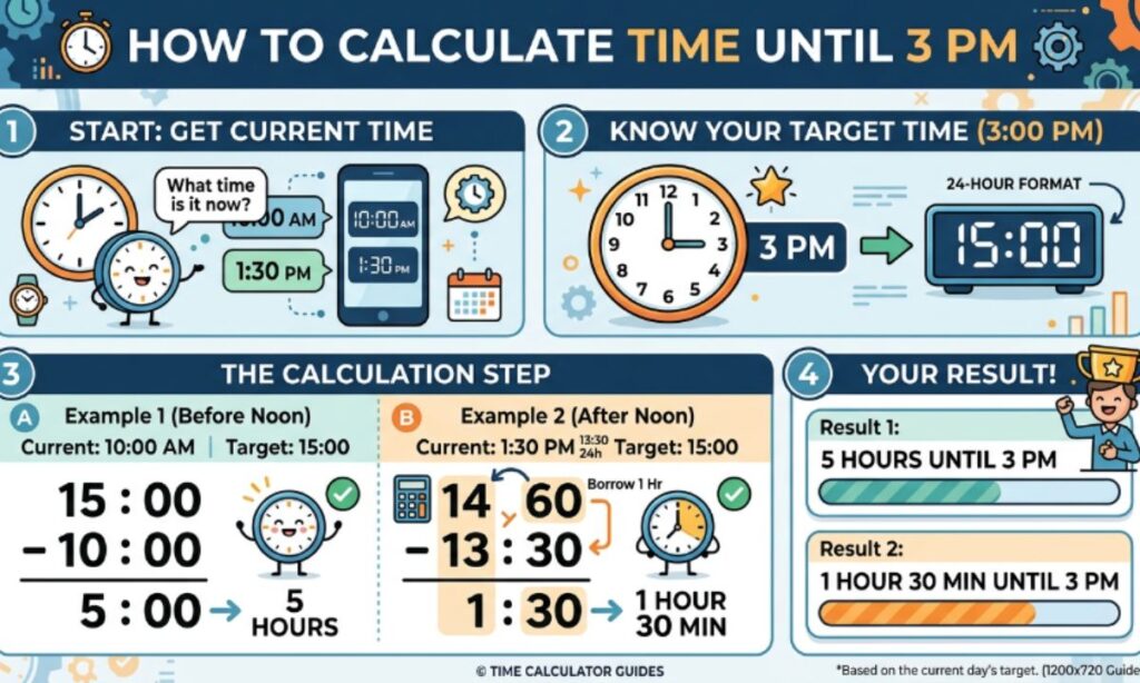 How to Calculate Time Until 3PM